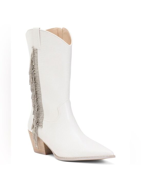 Miracle Miles Shoes - Miracle Miles White Giselle Cowboy Boots Large Rhinestone Fringe